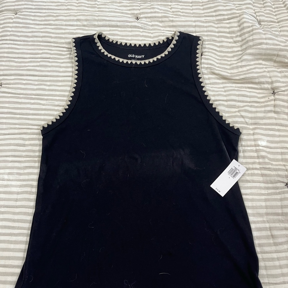 Old Navy Black Tank Top with Cream Crochet Trim
